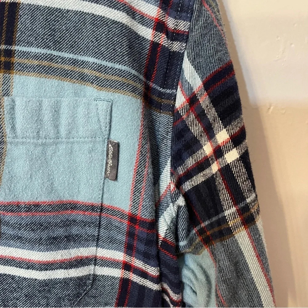 Eddie Bauer Men’s Button Down‎ Flannel Blue Plaid Size XL - Picture 4 of 13